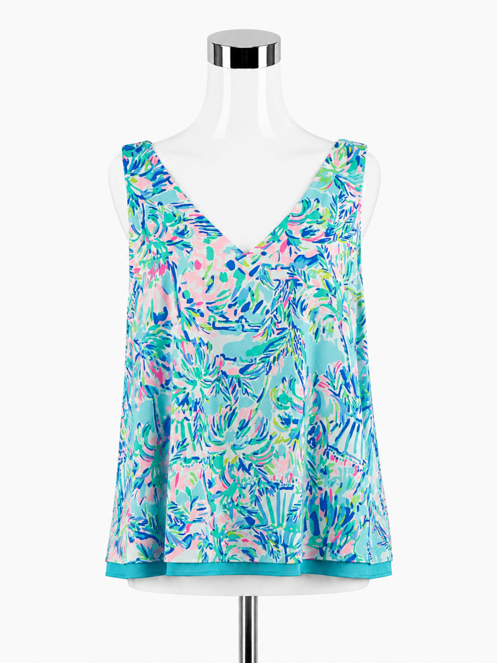Lilly Pulitzer Florin Reversible V-Neck Tank Top Floral Aqua Pink Size Large